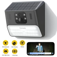 Cinnado Outdoor Security Camera w/Solar Panel Wireless, 2K PIR Human Detection