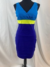 Express 90s Inspired Teal Yellow Blue Bodcon Strappy Dress Women’s Size Medium