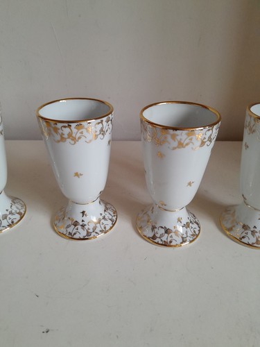 6 X Vintage P.Dussault White/Gold French Porcelain Wine Goblets 13cm VGC - Picture 3 of 6
