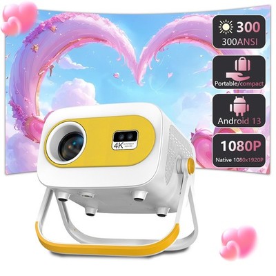 4K Supported Portable Projector Native 1080P Android 13 Home Theater 300ANSI