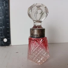 M.Bros Antique Perfume Bottle Sterling Silver Collar Faceted Bubble Stopper