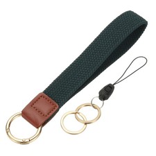 Keychain Wristlet, Cute Keychain Woven Wrist Lanyard, Dark Green