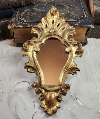 Vtg Ornate Italy Florentine Gilt Mirror Gold Hollywood Regency 14  Bridgerton