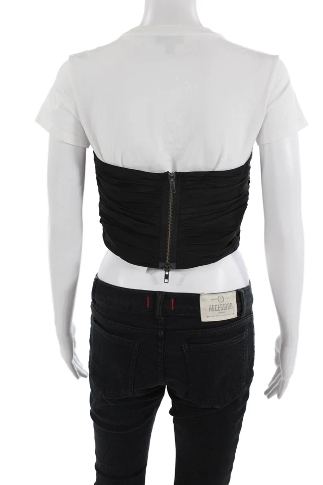 Camiseta corta ATM para mujer negra de seda cuello redondo manga corta talla 2 Foto 3 de 4