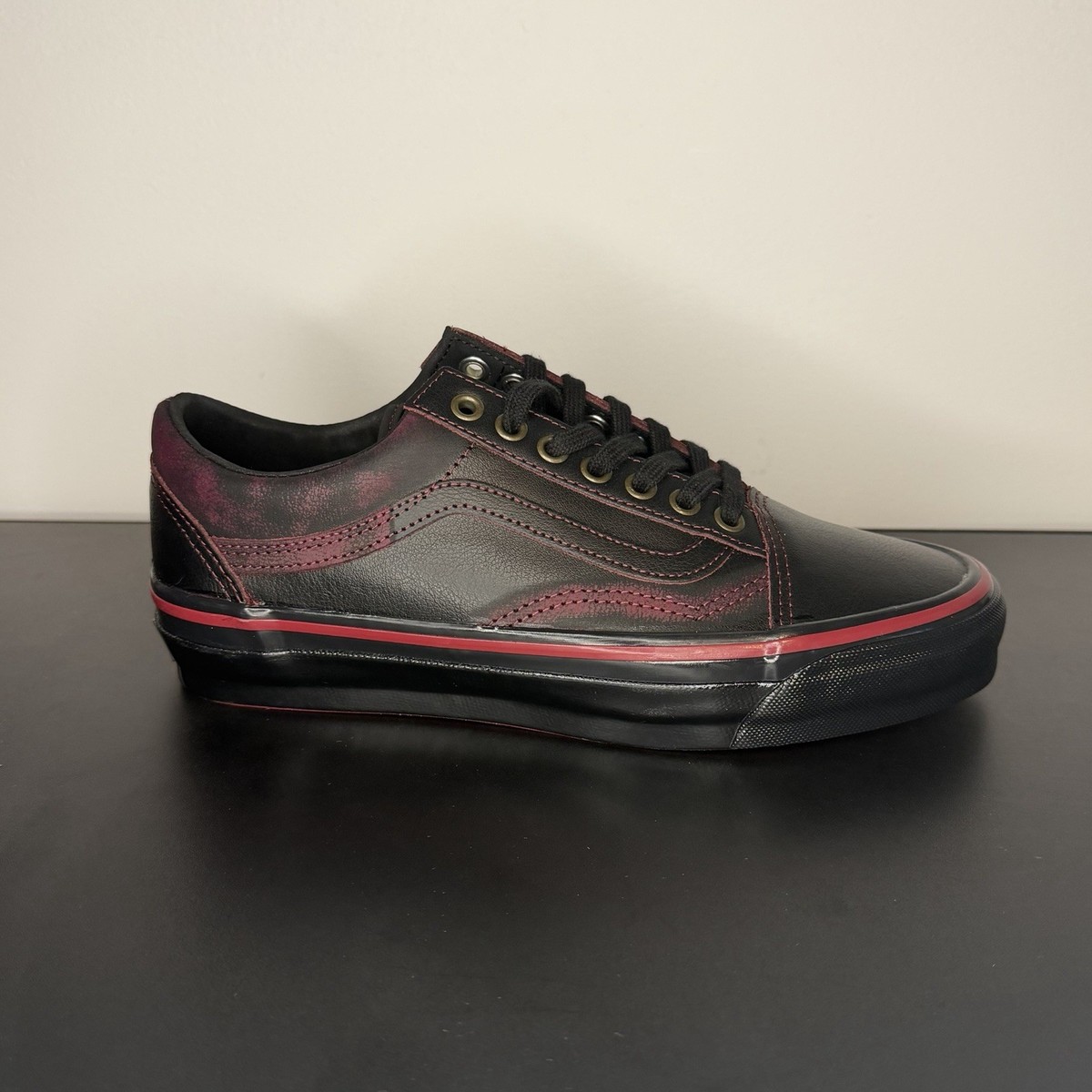 Vans Lx Old Skool Leather Dark Red Black Tania Cruz Skate Shoe