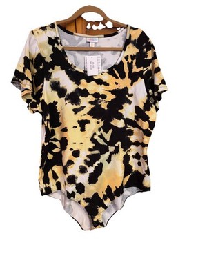 3XL LuLaRoe FAITH BODYSUIT Brown/Yellow Abstract SOLID 24-26 NWT
