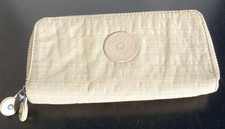 Kipling Clutch Purse Fawn or Beige Canvas Zip Around Coin Section ID Notes Card