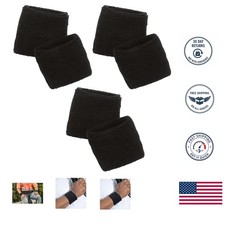 Thick Terry Cotton Wrist Sweatbands - 3 Pack in Stylish Black for Athletes