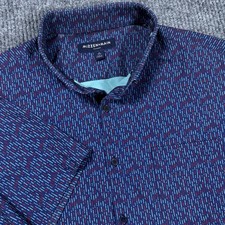 Mizzen Main Leeward Mens Shirt Short Sleeve Button Up Size L Trim Blue Geometric