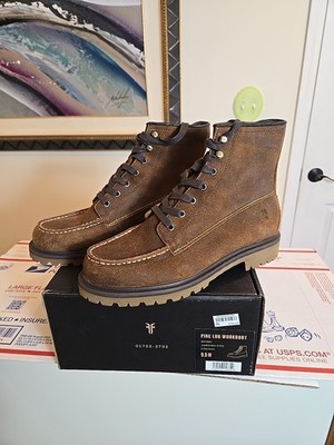 Frye Pine Lug Workboot Lace Up Men's Leather Boots Cognac Brown Size 9.5M, READ*