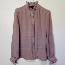 Taupe Ruffled Vintage 70s Button Down Romantic Blouse