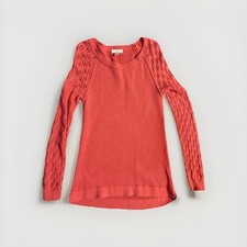 LOFT Coral Knit Sweater Small Lace Sleeves Lightweight Raglan Pullover