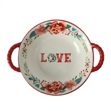 Pioneer Woman Merry Meadow Stoneware Serving Bowl With Handles 10.2 In. Red