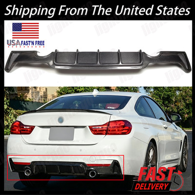 Rear Bumper Diffuser Dual Exhaust Tip M Sport For 14-20 BMW F32 F36 Carbon Fiber