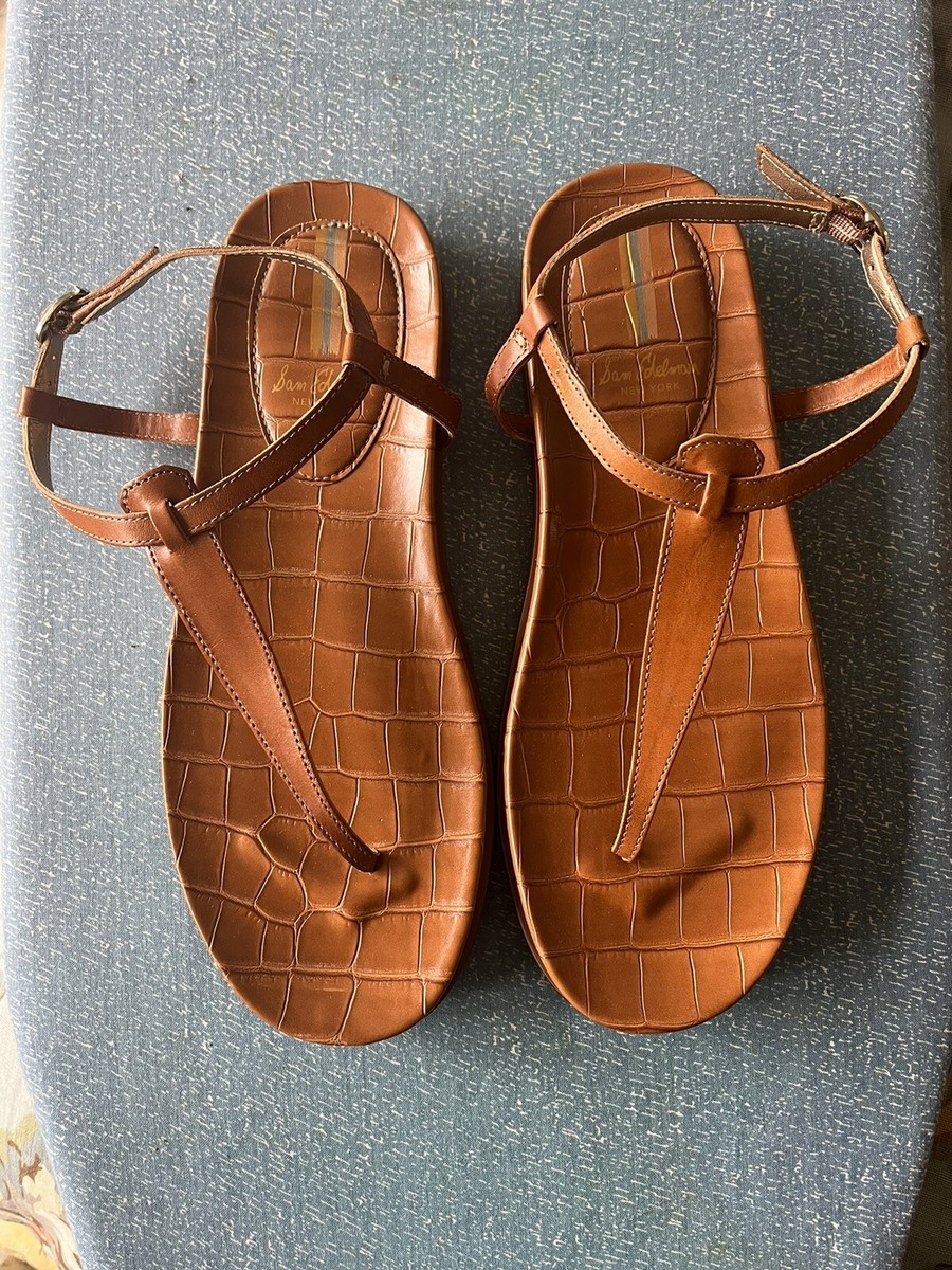 Sam Edelman Women's 8M Brown Naomi Saddle Leather Croc Ankle Strap