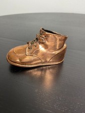 Vintage Copper Colored Bronze Baby Shoes Mid Century Lace Up