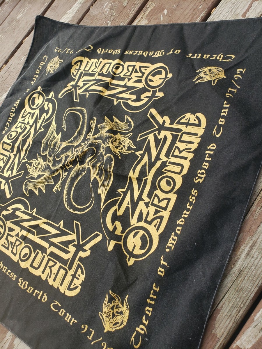 VINTAGE 90S OZZY OSBOURNE BANDANA SCARF SHIRT BLACK SABBATH METAL