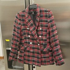   RACHEL ZOE   Tweed Boucle Blazer Suit Jacket  Multi-Color Plaid XS NWOT