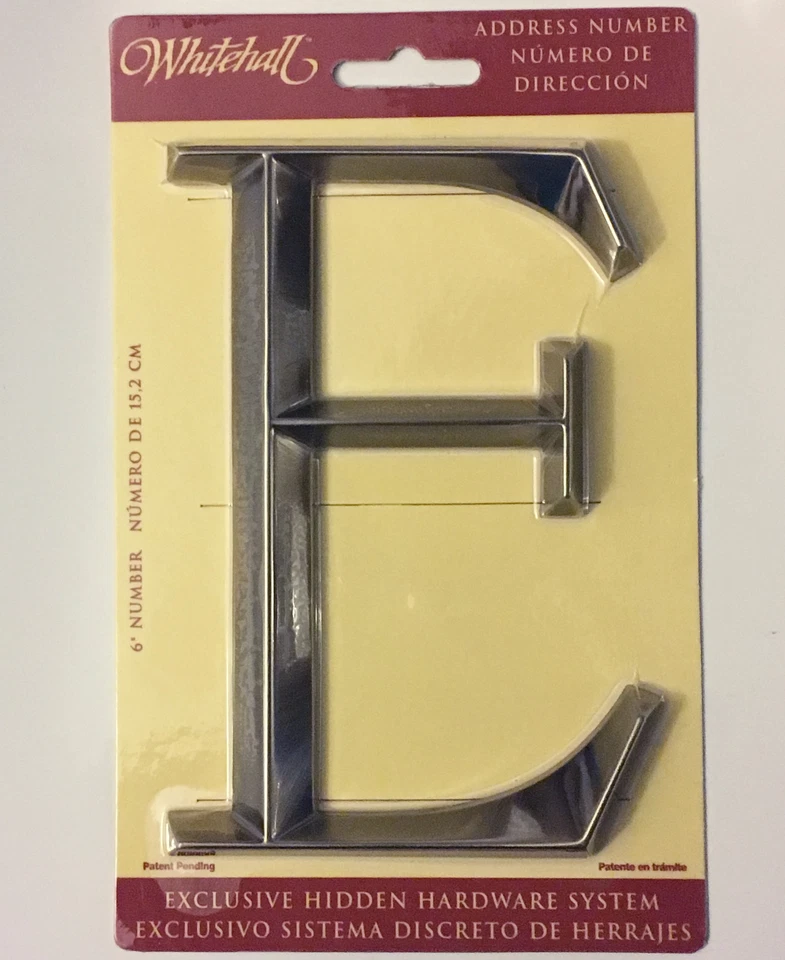 Dirección de puerta WHITEHALL número de calle letra E níquel cepillado 6" 152 mm 6 pulgadas Foto 2 de 3