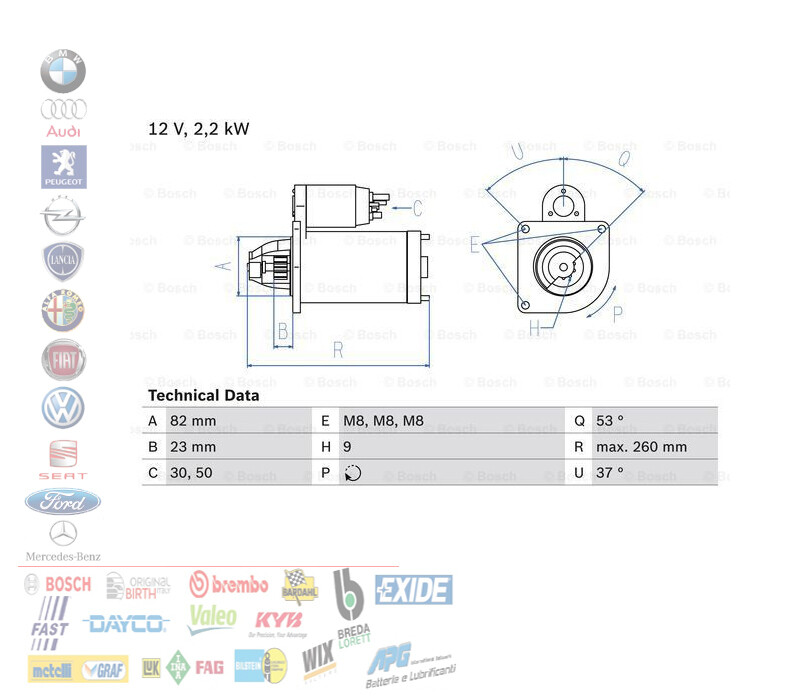 VARIABILE - Motorino Avviamento Auto 12V 2,2kw per Fiat Ducato Citroën Jumper 2.5 2.8 - Miniatura 2