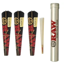 RAW Black 1 1/4 Pre-Rolled Cones (3 Pack) + RAW Aluminum Metal Tube