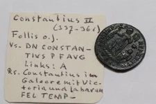 🧭 🇮🇹 ANCIENT ROMAN Constantius II Emperor on galley Thessalonica! Scarce FOLL