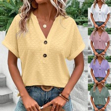 Damen-Oberteile Mit V-Ausschnitt Sommer-Kurzarmbluse Lässiges Lockeres T-