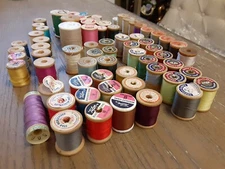 Vintage Wooden Spools Sewing Thread Mix 70pc Silk Cotton Clarks Talon Corticelli