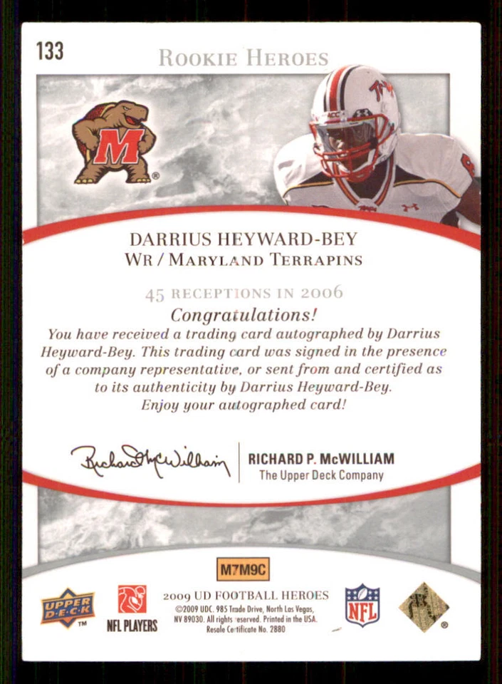 2009 Upper Deck Heroes AUTO Silver #133 Darrius Heyward-Bey /199 - Image 2 of 2