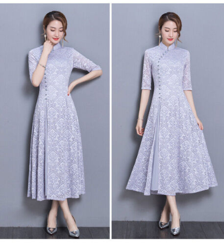 Modern Cheongsam Women Lace Qipao Chinese Dress Long Party Dress - Picture 9 of 27