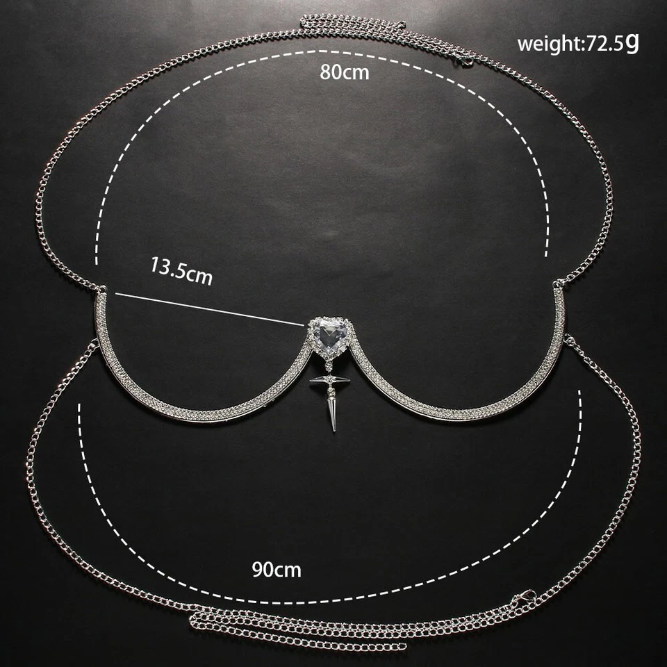 Chest Bracket Bra Chain Women Body Jewelry Sexy Rhinestone Heart Necklace Bras - Image 2 of 4