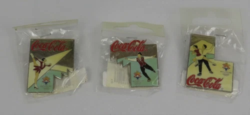 Salt Lake Olympics Coca-Cola Ice Skating 3 Pin Set Vintage 2002 Unopened NOS