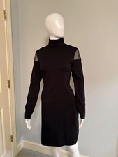 LAUREN RALPH LAUREN Solid Little Black Dress Long Sleeve with mesh accent Size L