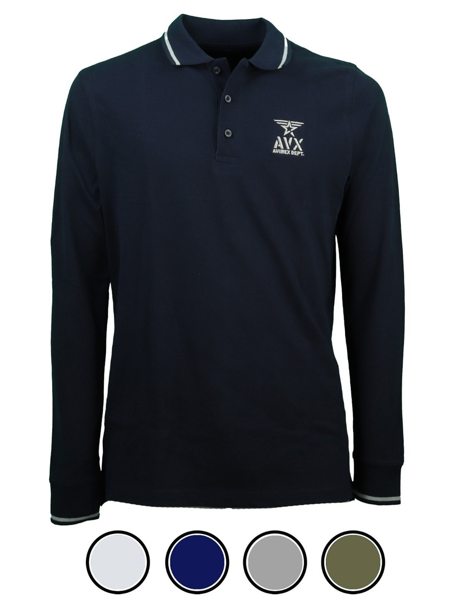polo uomo AVIREX 100% cotone manica lunga bottoni inserti colori