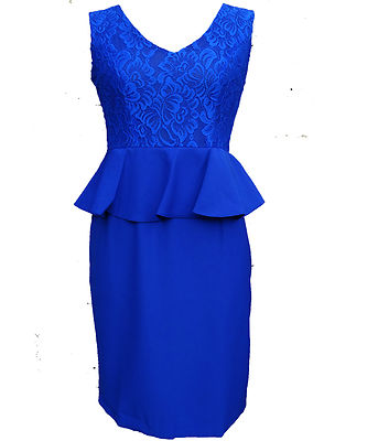 Women Royal Formal Party Lace Pencil Peplum Dress Size 10 12