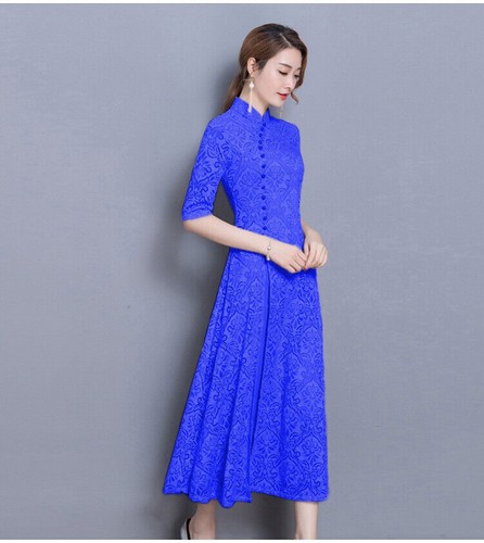 Modern Cheongsam Women Lace Qipao Chinese Dress Long Party Dress - Picture 2 of 27