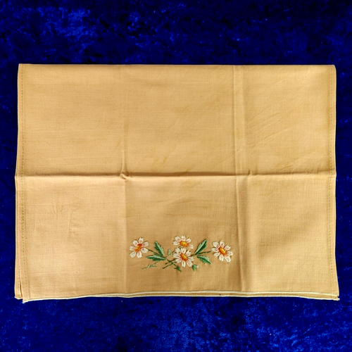 Vintage Linen Dresser Scarf 20x13 Hand Embroidered Flowers Peach