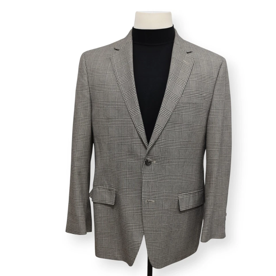 ANDREW FEZZA mens black white WINDOWPANE sport coat suit jacket blazer 42 R - Image 2 of 4