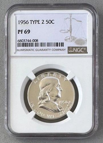 1956 TYPE 2 Ben Franklin Half Dollar 50C Proof Graded NGC PF69;X914