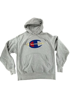 Champion Reverse Weave Hoodie Sweatshirt Medium Gray Embroidered Kangaroo  Pocket