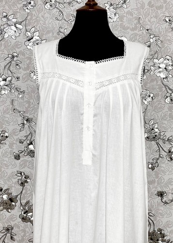 SoieRose 100% White Cotton Sleeveless Victorian Nightgown - SR-1024 - Picture 2 of 7