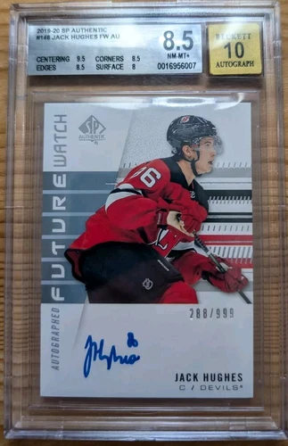 2019-20 UD SP Authentic Future Watch Auto Jack Hughes #148 288/999 BGS 8.5/10