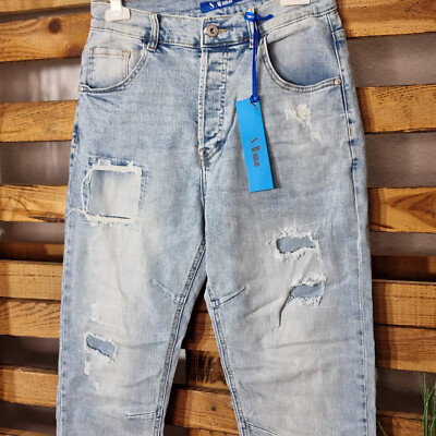 SEXY WOMEN DAMEN JEANS RISSE MEGA JEANS FLICKEN JEANS BLUE GR.36-42 TOP AKTUELL