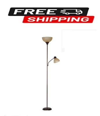 MAINSTAYS 72" Modern Light Floor Lamp For Room With Adjustable Reading Standing Led Brown