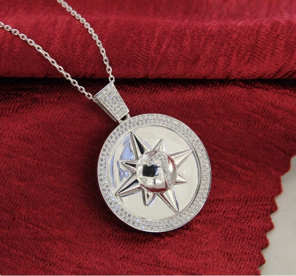 1.5Ct Cubic Zirconia 7 Percenter Star Unisex Pendant in Silver 18" Cable Chain - Image 3 of 4