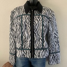 Nancy Bolen City Girl Black White Zebra Print Zip Jacket Size 12