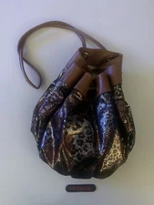 CHI Leopard Print Cinch Top Bucket Bag - Leather Trim