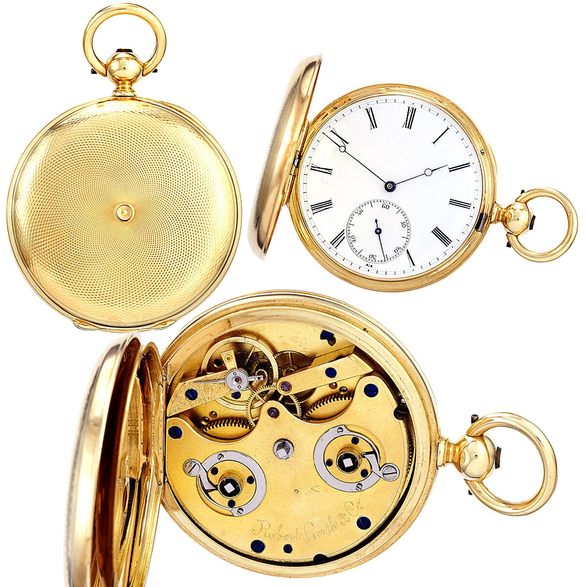 RARE ANTIQUE 18K GOLD 2 TRAIN 8 DAY POCKET WATCH C1860S BY ROBERT GERTH CO