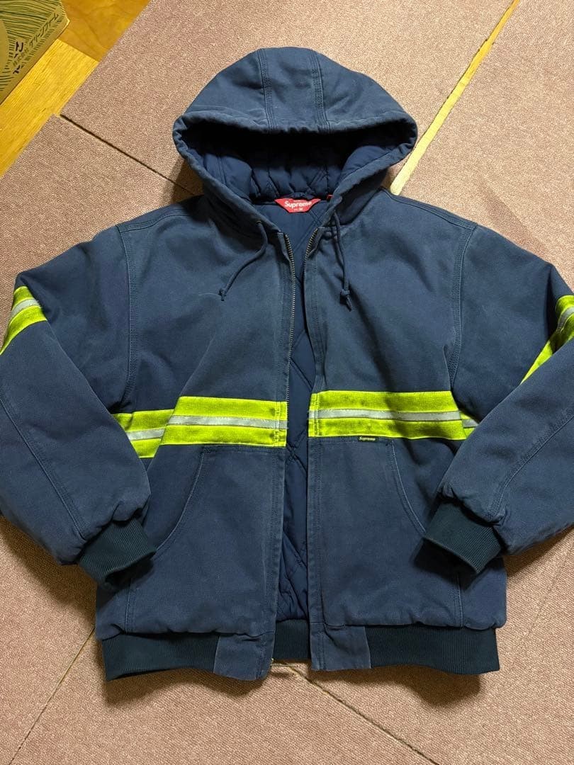Vintage Rare Supreme Reflective Stripe Hooded Work Jacket Size M