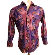Vintage Roper Shirt Mens Large Aztec Southwestern Cowboy Purple Button Up Large
